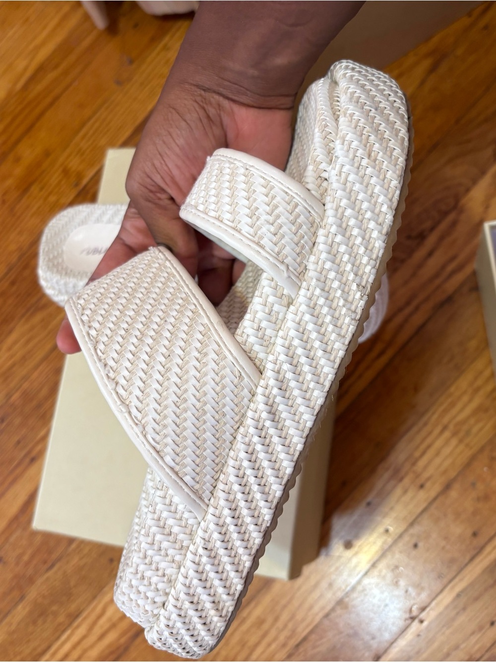 Public Desire Cream Woven Double-Strap Platform Sandals